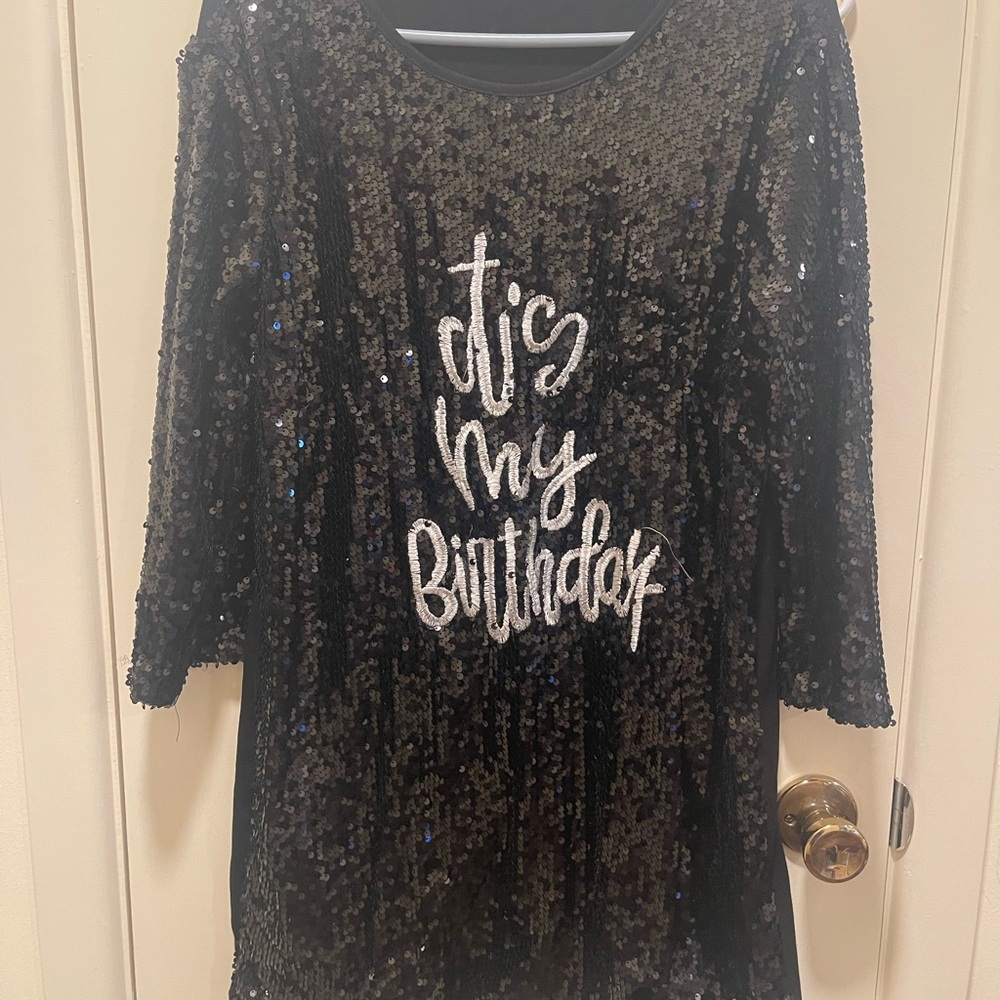 Black Sequin 'Tis My Birthday' Dress